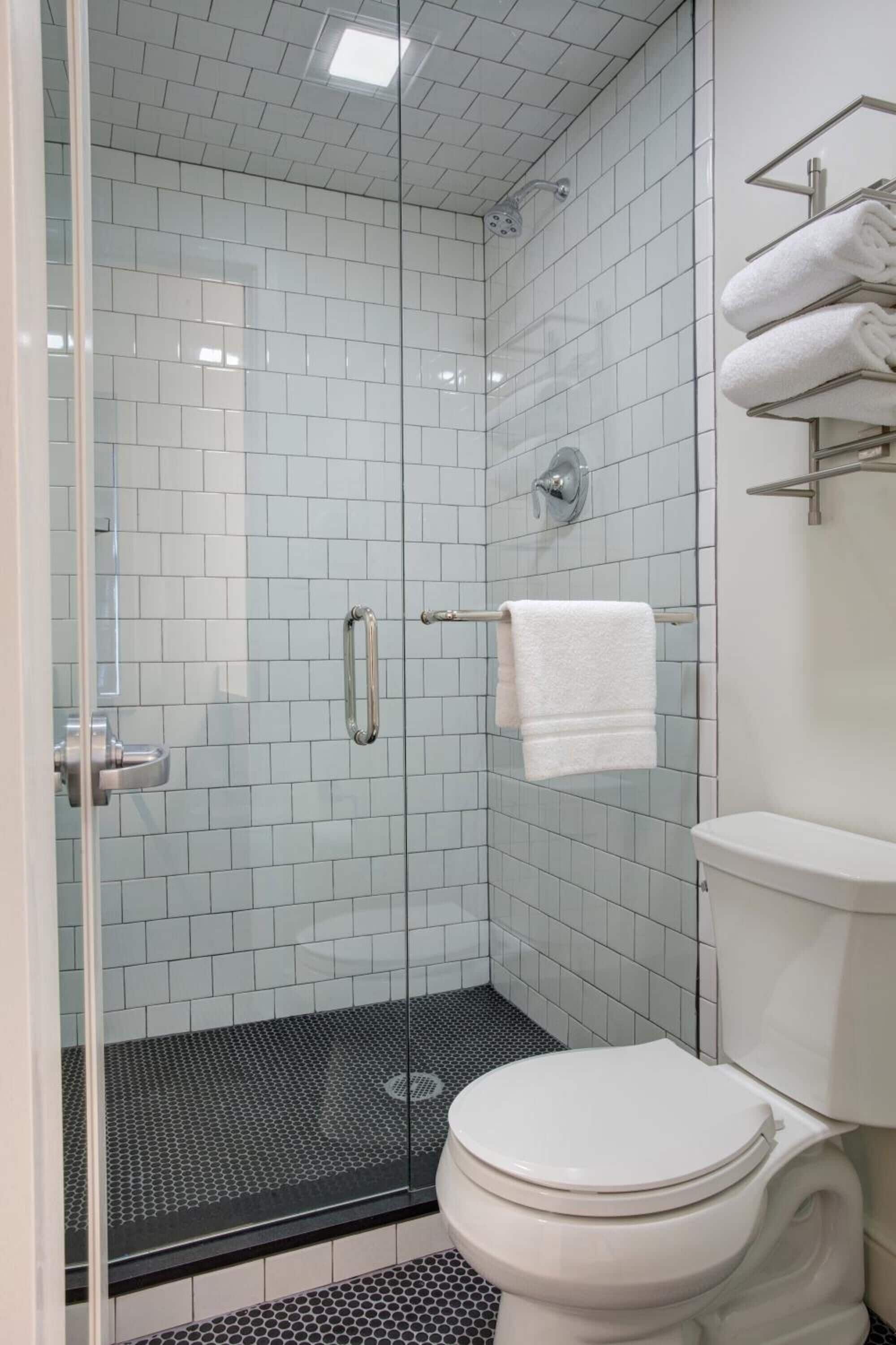 combined shower/bathtub, free toiletries, hair dryer, bathrobes