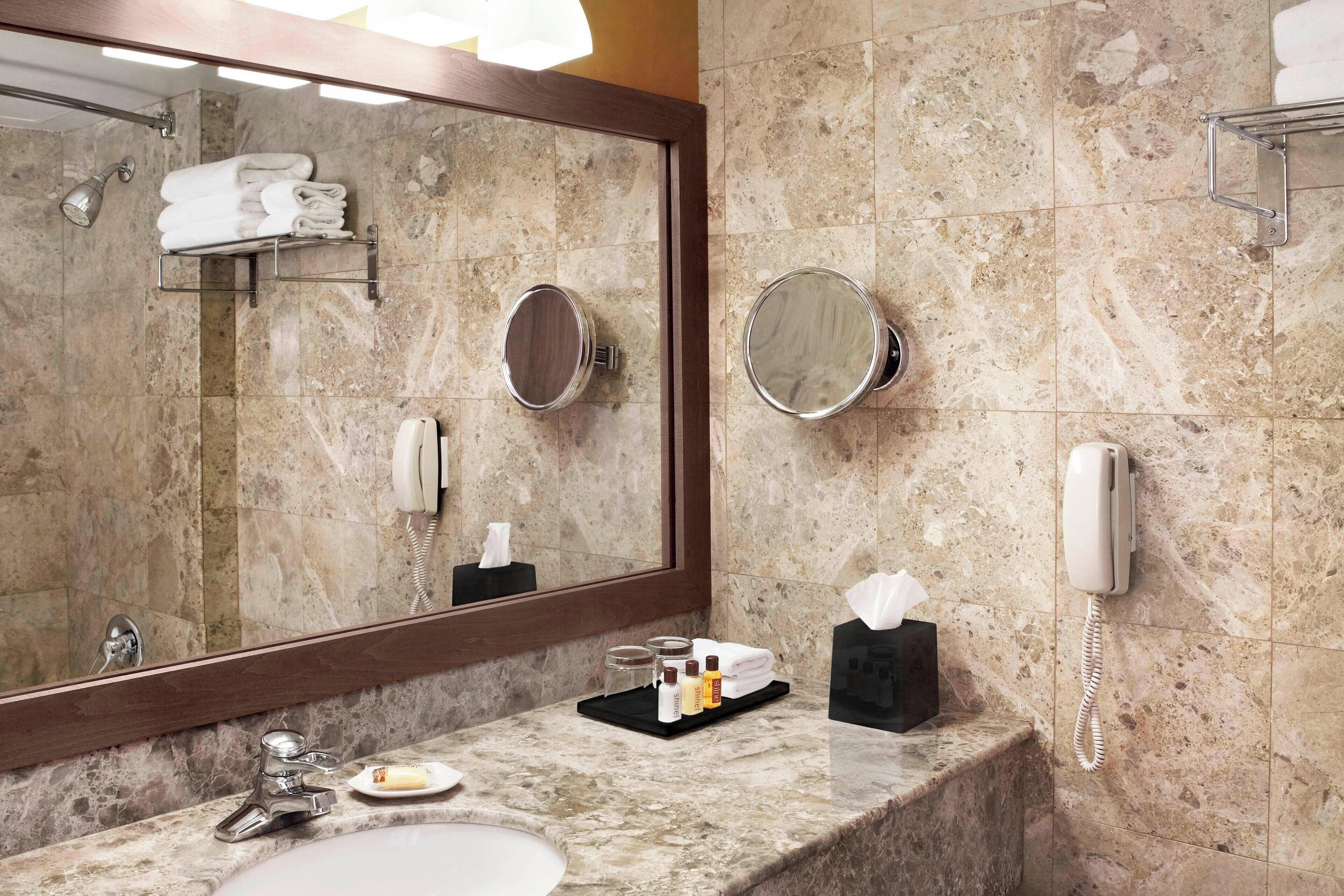 free toiletries, hair dryer, towels