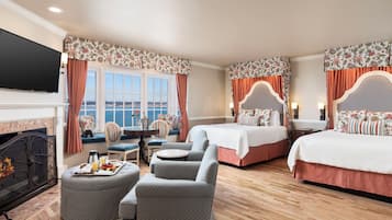 Room, 2 Queen Beds, Fireplace, Ocean View | Premium bedding, in-room safe, desk, iron/ironing board