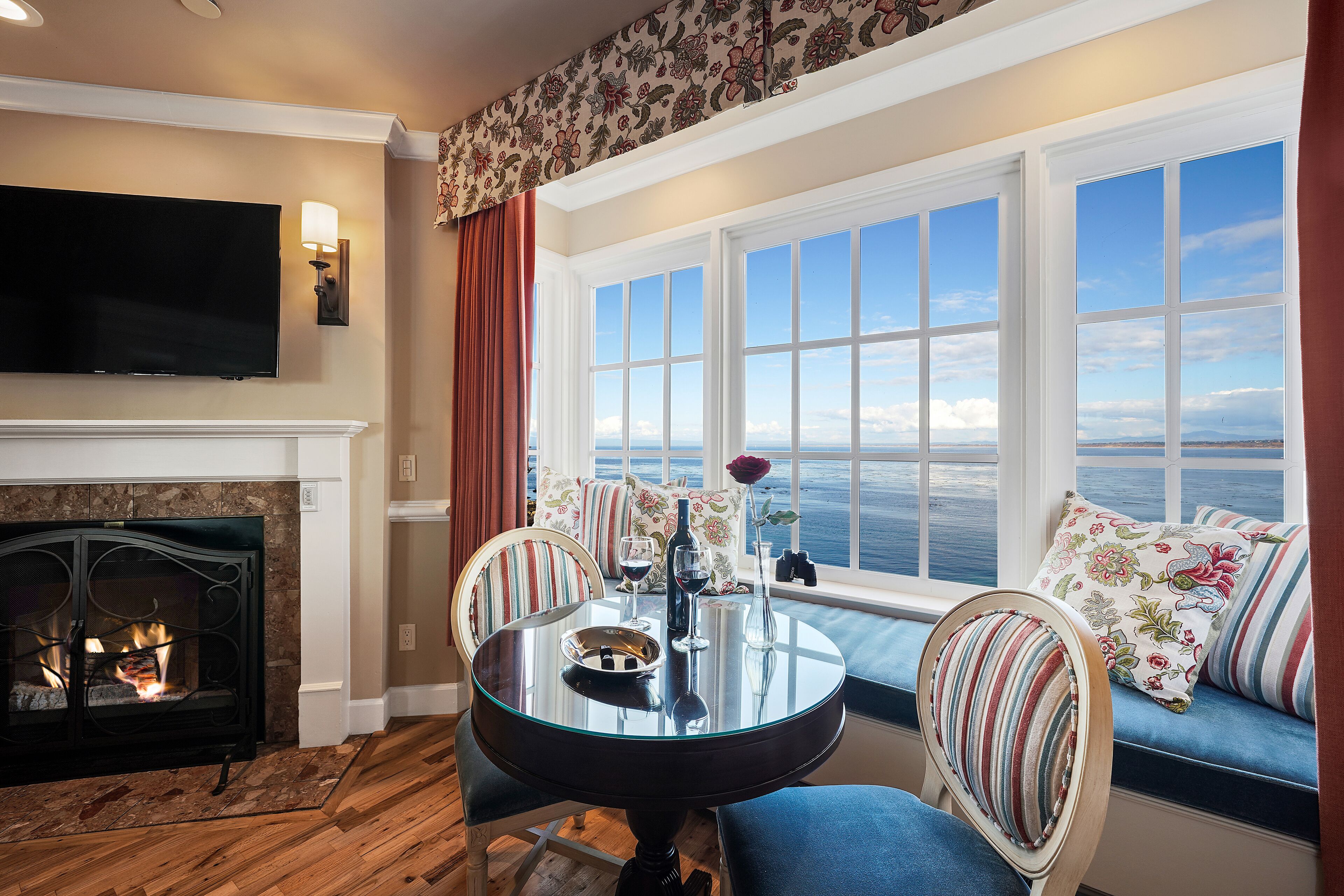 room, 2 queen beds, fireplace, ocean view | premium bedding, in-room safe, desk, iron/ironing board