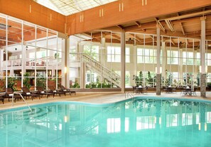 Indoor pool, open 6:00 AM to 8:00 PM, pool loungers