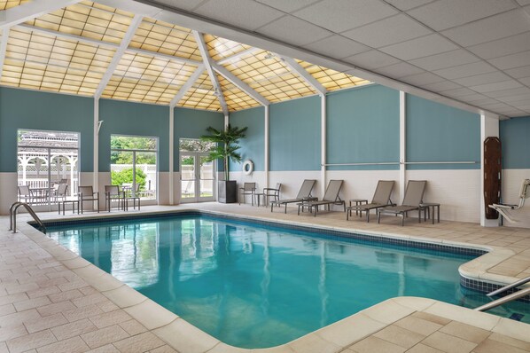 Indoor pool, open 10:00 AM to 8:00 PM, sun loungers