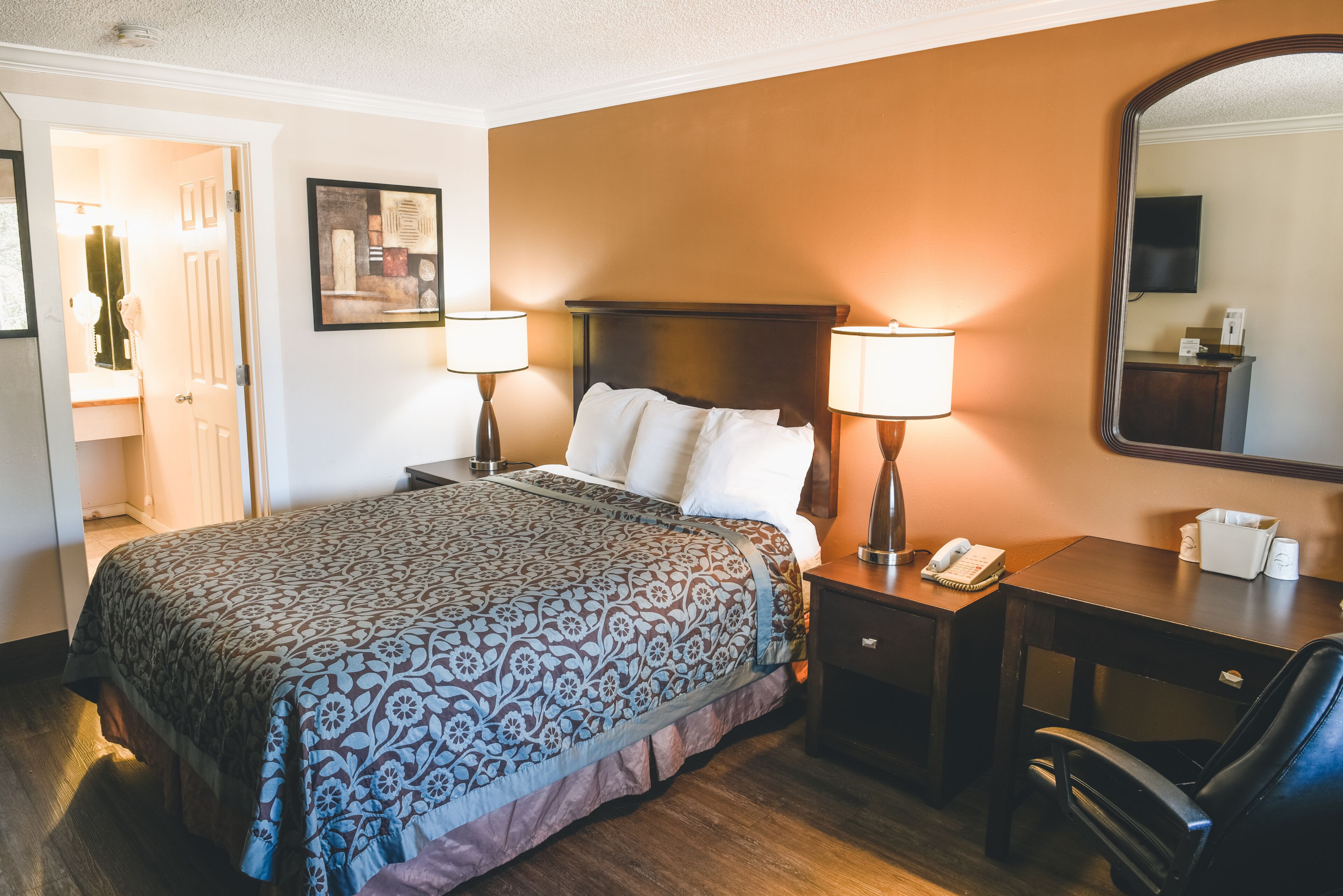 Desk, blackout curtains, iron/ironing board, free WiFi