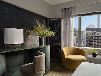 Hotel room view looking out at Park Lane New York