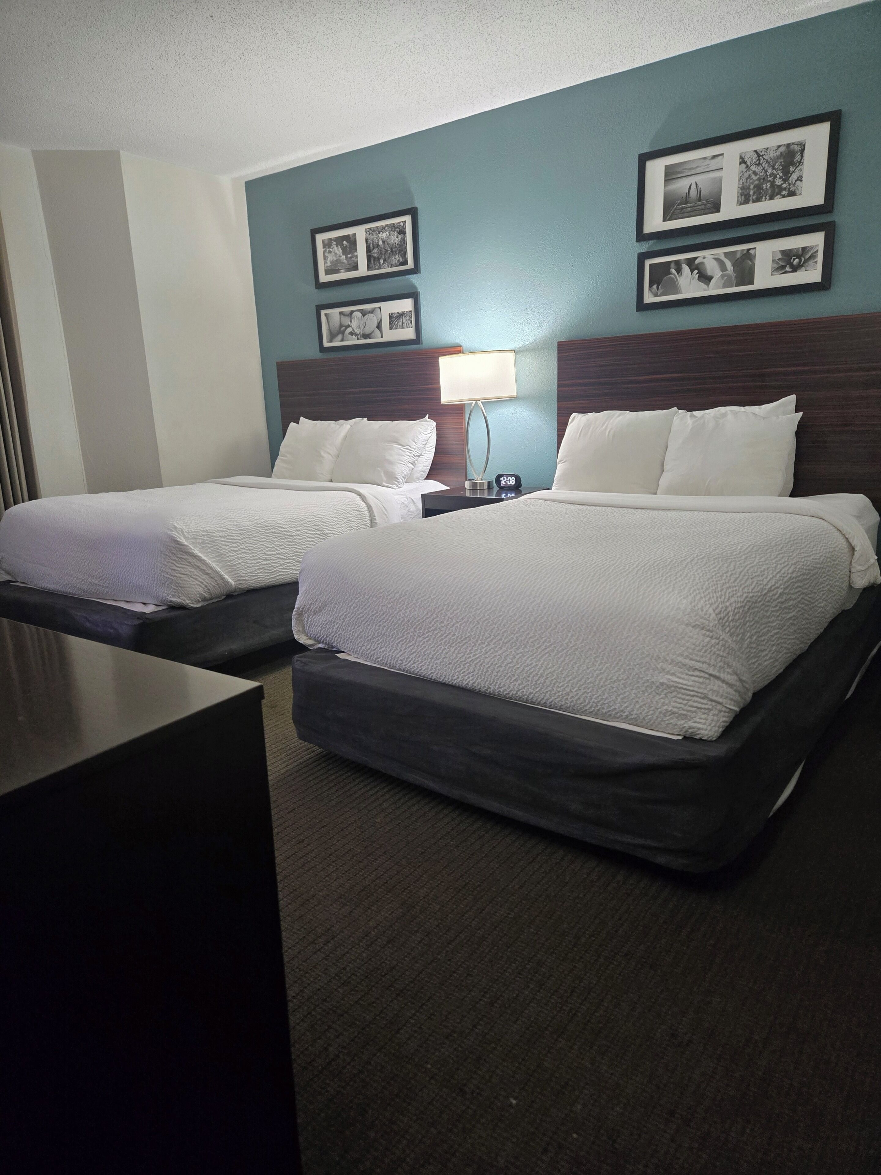 Habitación estándar, 2 camas matrimoniales, para no fumadores | Escritorio, tabla de planchar con plancha, wifi gratis y ropa de cama 