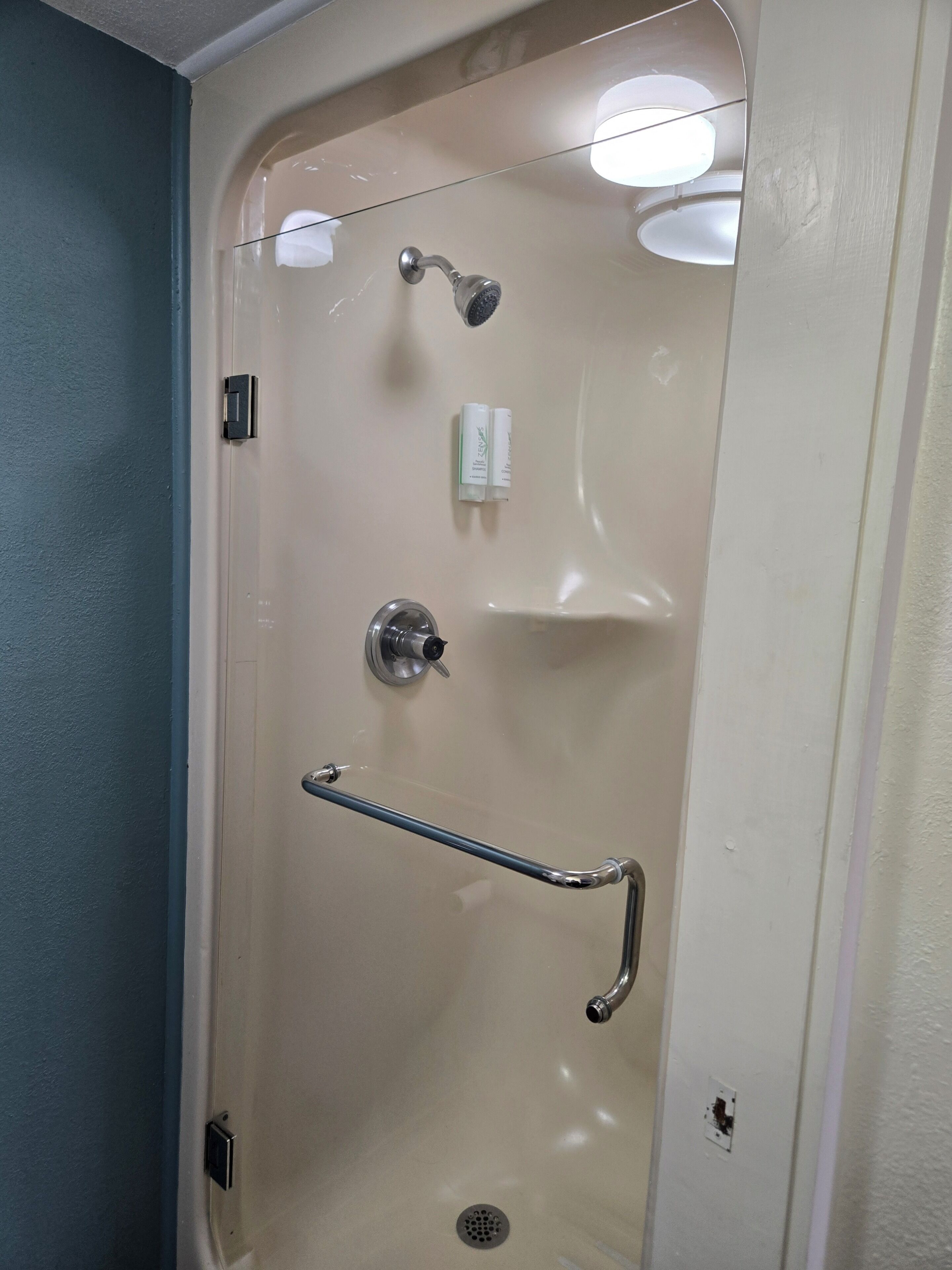Shower, eco-friendly toiletries, hair dryer, towels