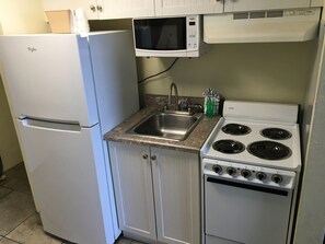 Fridge, microwave, coffee/tea maker