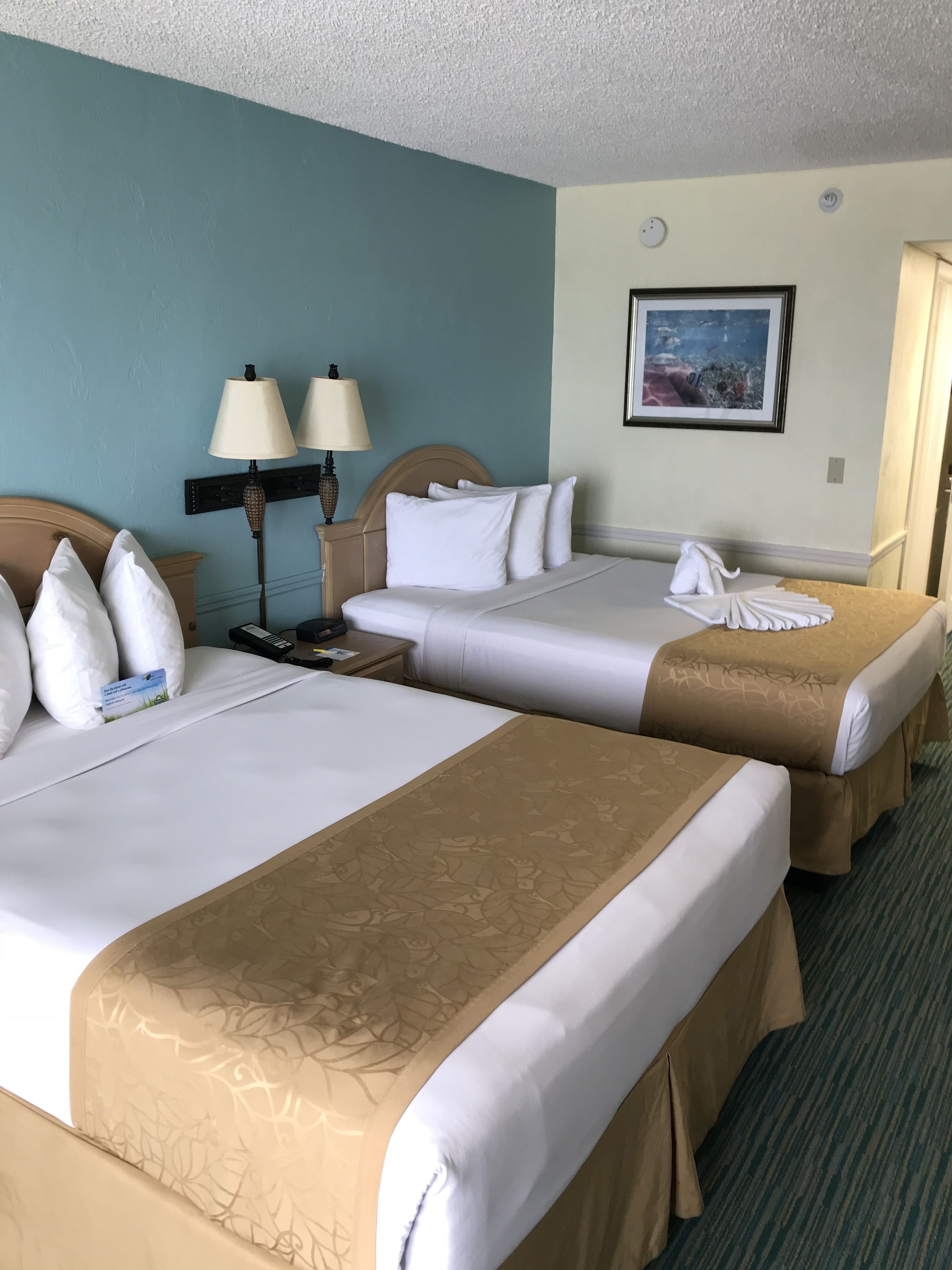 room, 2 queen beds, non smoking, oceanfront | premium bedding, in-room safe, desk, iron/ironing board