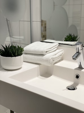 Articles de toilette écologiques, sèche-cheveux, serviettes fournies