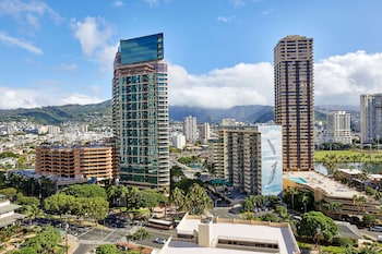 Hotel room view looking out at DoubleTree by Hilton Hotel Alana - Waikiki Beach