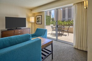 Suite, 1 King Bed (Waikiki, Lanai) | Living area | 55-inch LCD TV with digital channels, TV, DVD player