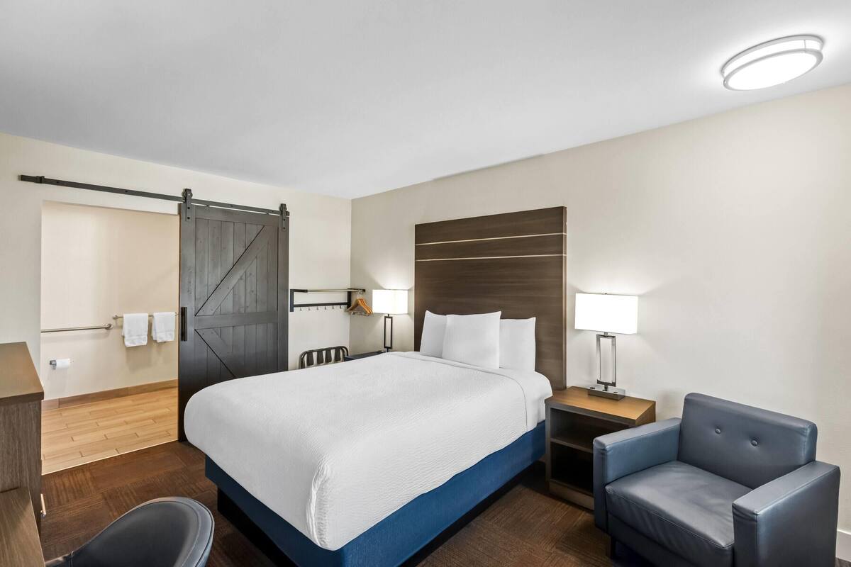 Room, 1 Queen Bed, Accessible, Non Smoking (Mobility/Hearing, Roll-In Shower) | Desk, cribs (surcharge), WiFi (free), bed sheets