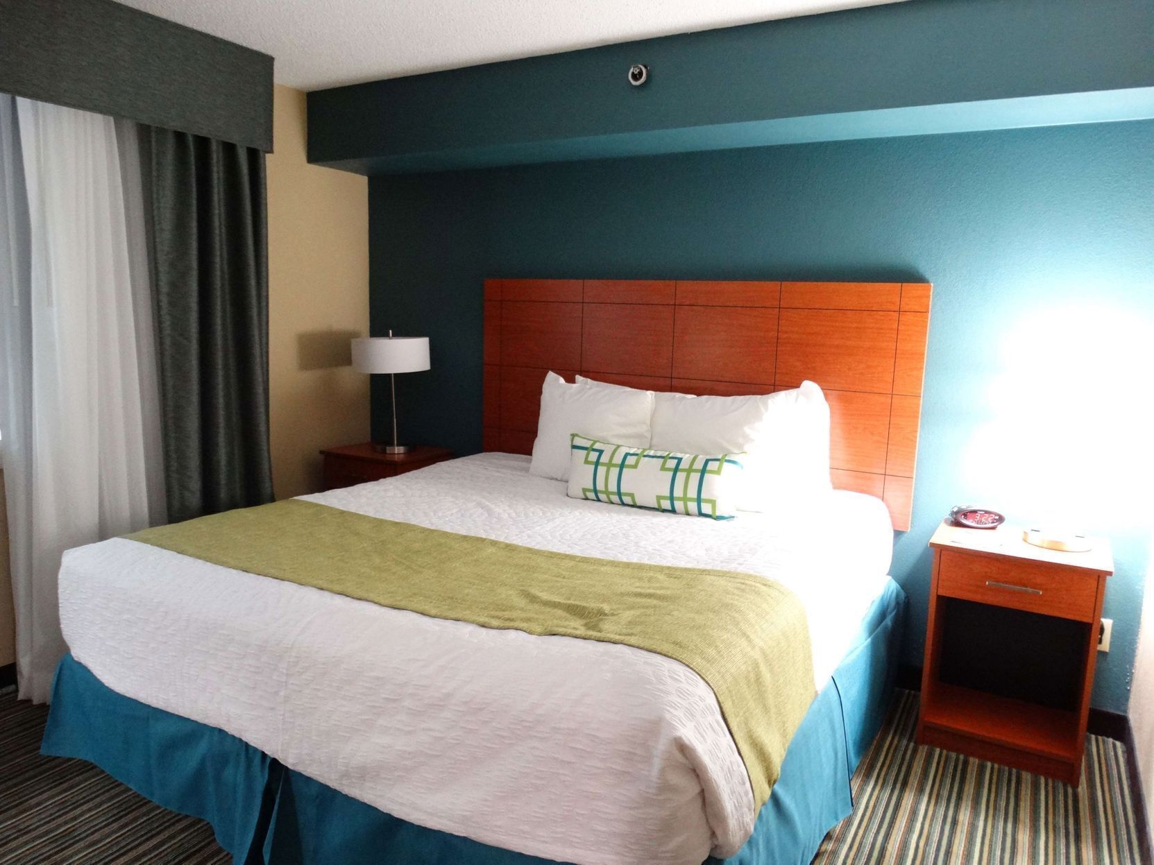 Premium bedding, pillowtop beds, desk, blackout drapes