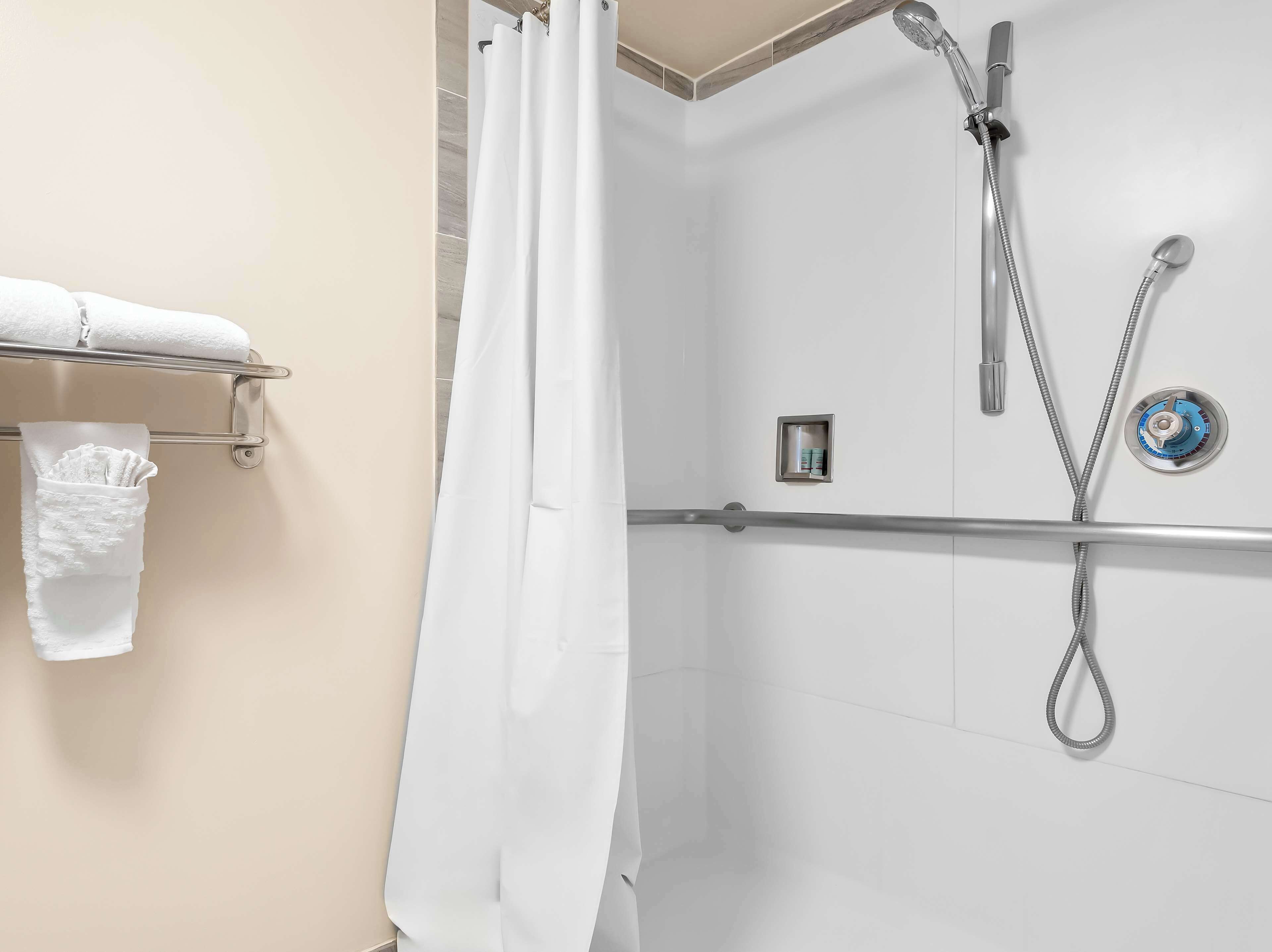 Zona de ducha con ducha, cabezal de ducha y panel de control.
