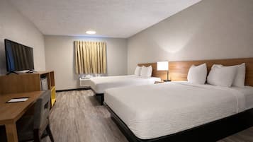 Double Room, 2 Double Beds | Desk, laptop workspace, blackout drapes, iron/ironing board
