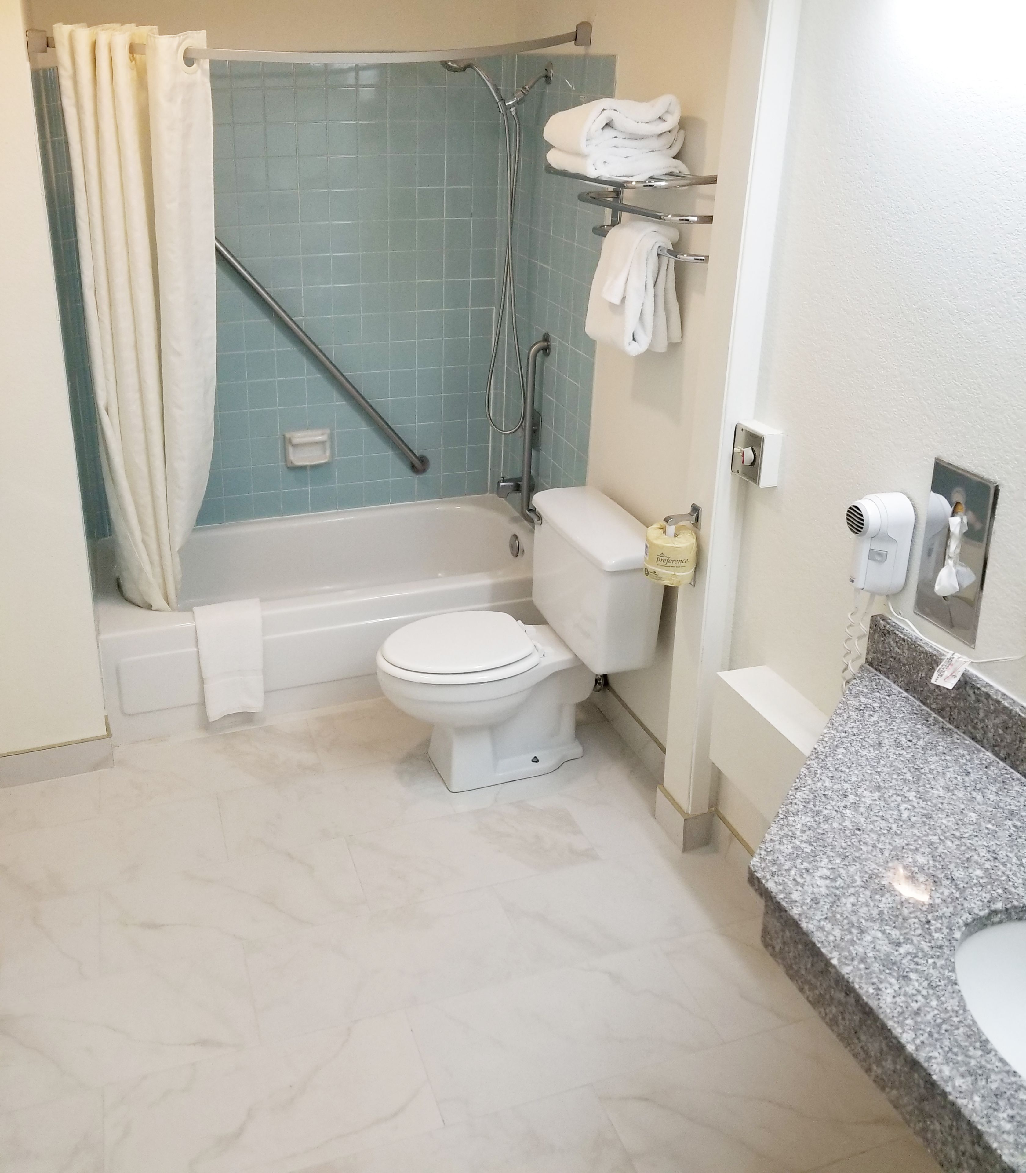 standard room, 2 queen beds, accessible, annex building | bathroom | combined shower/bathtub, eco-friendly toiletries, hair dryer, towels