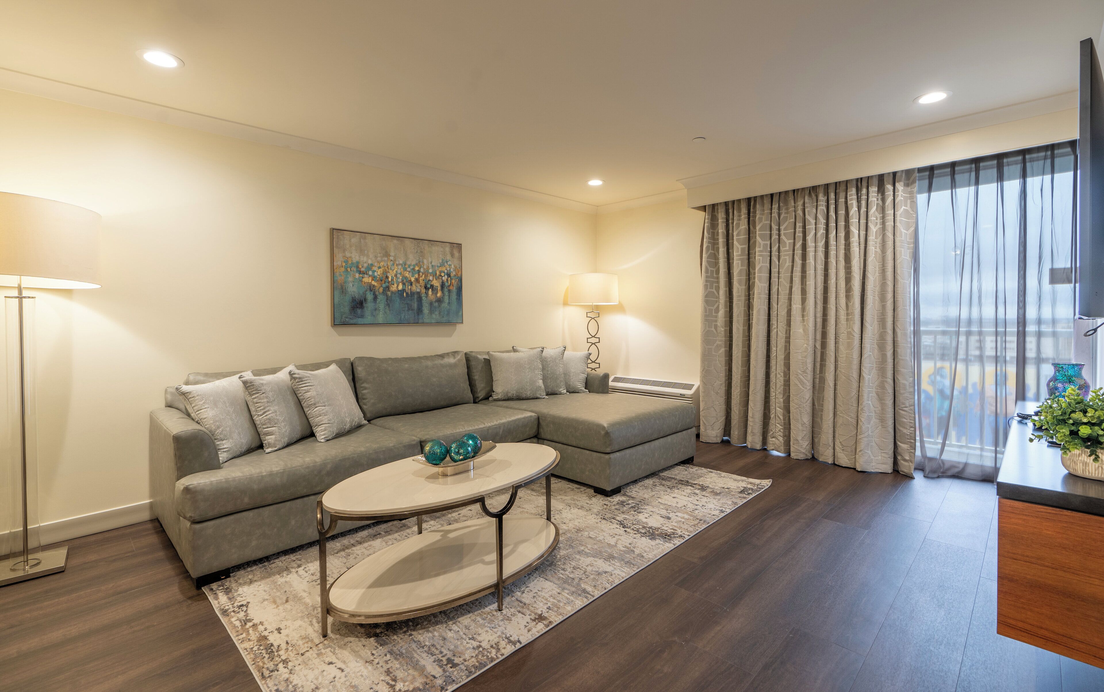 suite, 1 king bed, city view | living area | lcd tv, video game console, pay films