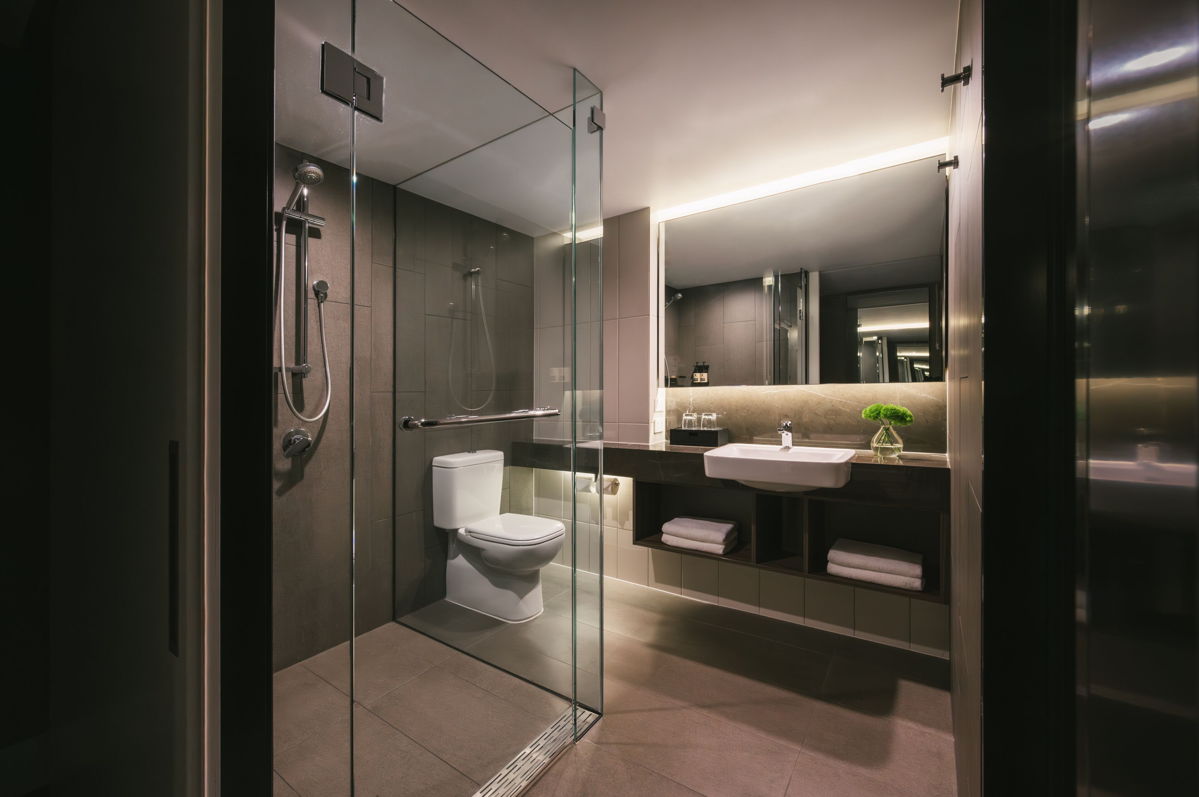 shower, free toiletries, hair dryer, bathrobes