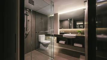 Shower, free toiletries, hair dryer, bathrobes