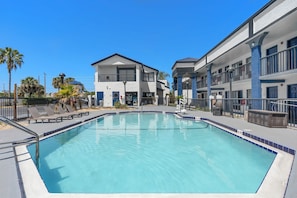 Outdoor pool, open 8:00 AM to 7:00 PM, pool umbrellas, sun loungers