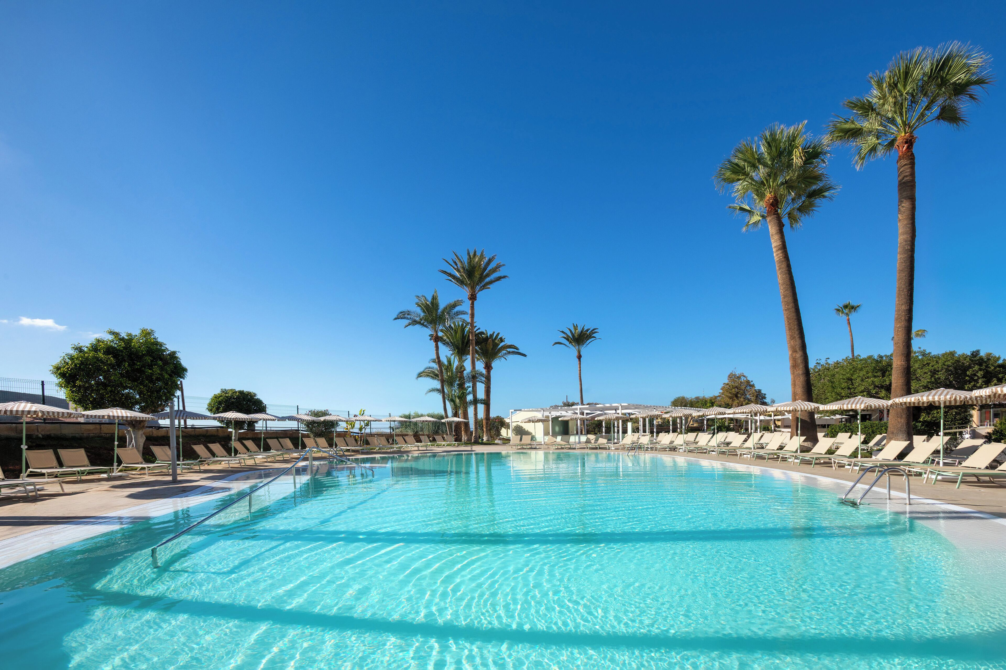 Outdoor pool, pool umbrellas, pool loungers