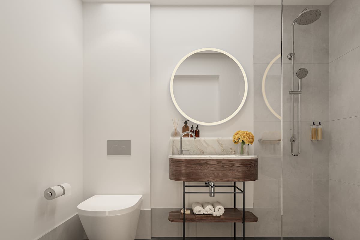 Shower, eco-friendly toiletries, hair dryer, towels