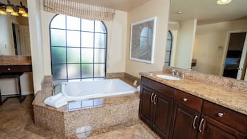 Designer toiletries, hair dryer, bathrobes, towels