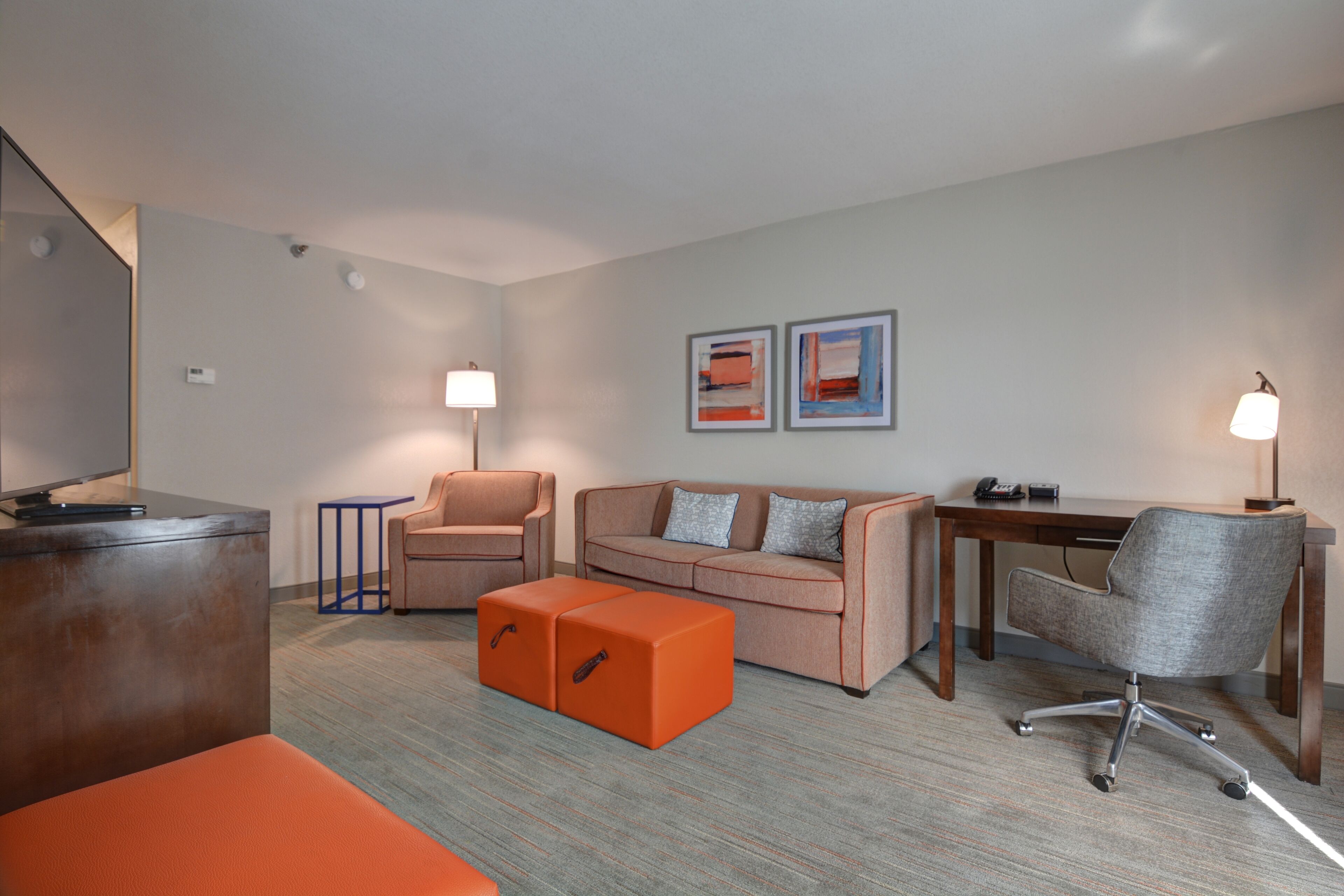 suite, 1 king bed with sofa bed, non smoking | living room | 50-inch lcd tv with cable channels, tv