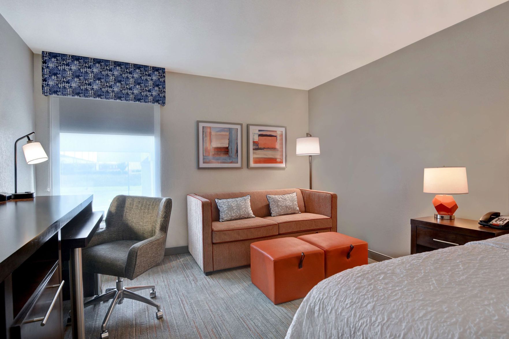 In-room safe, desk, laptop workspace, blackout curtains