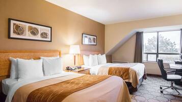 Premium bedding, desk, blackout drapes, iron/ironing board