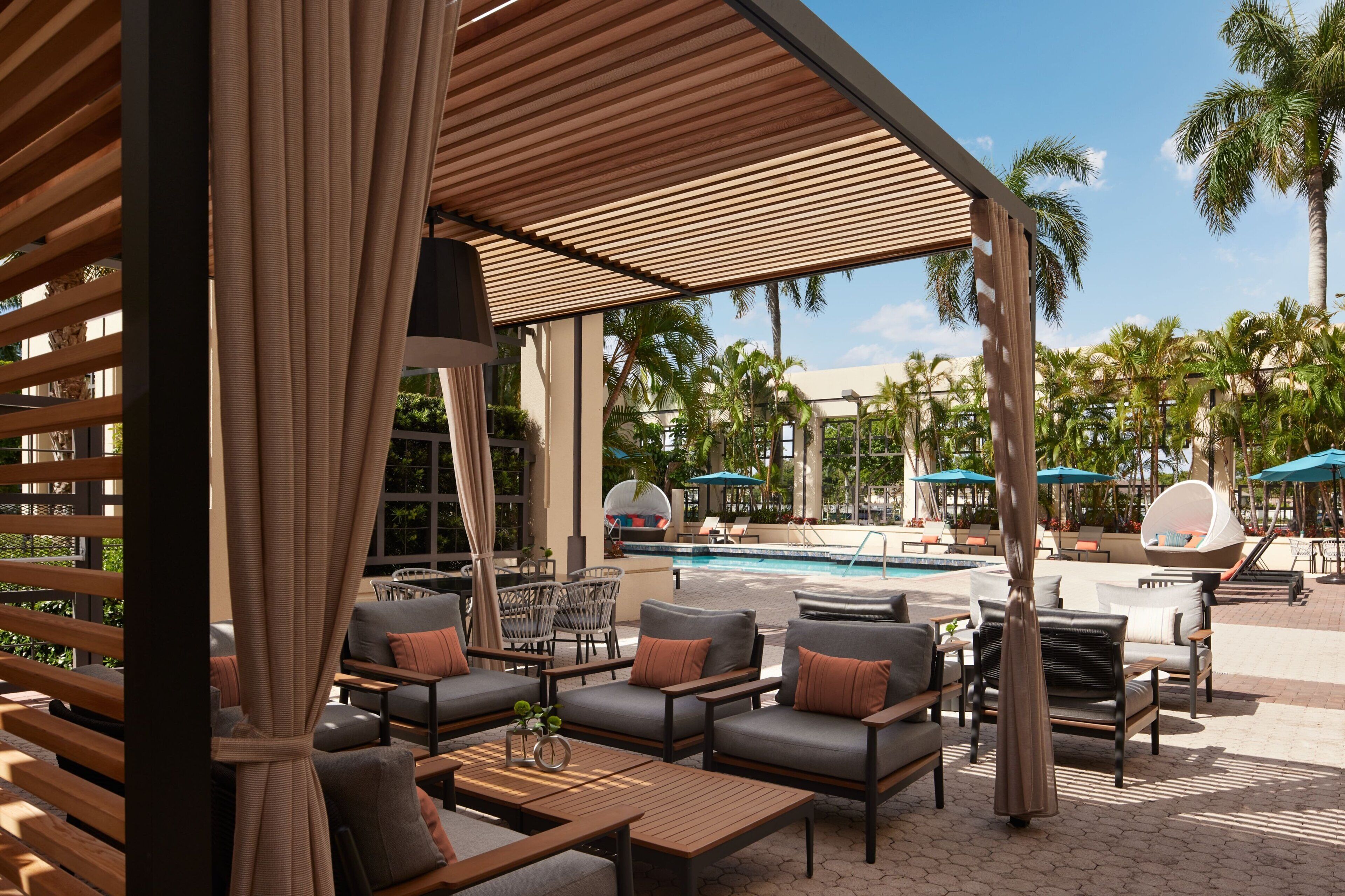 Outdoor pool, free cabanas, pool umbrellas