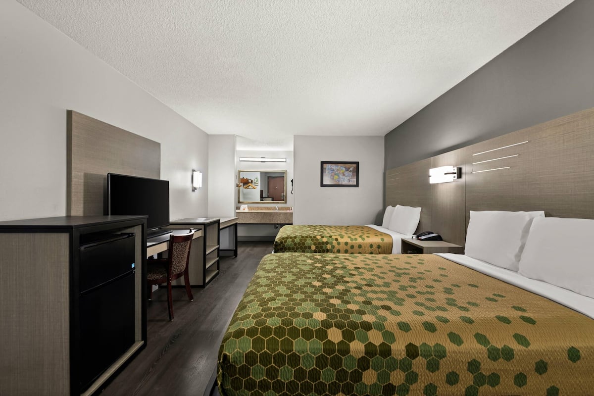 Standard Room, 2 Double Beds, Smoking | Desk, laptop workspace, blackout drapes, iron/ironing board