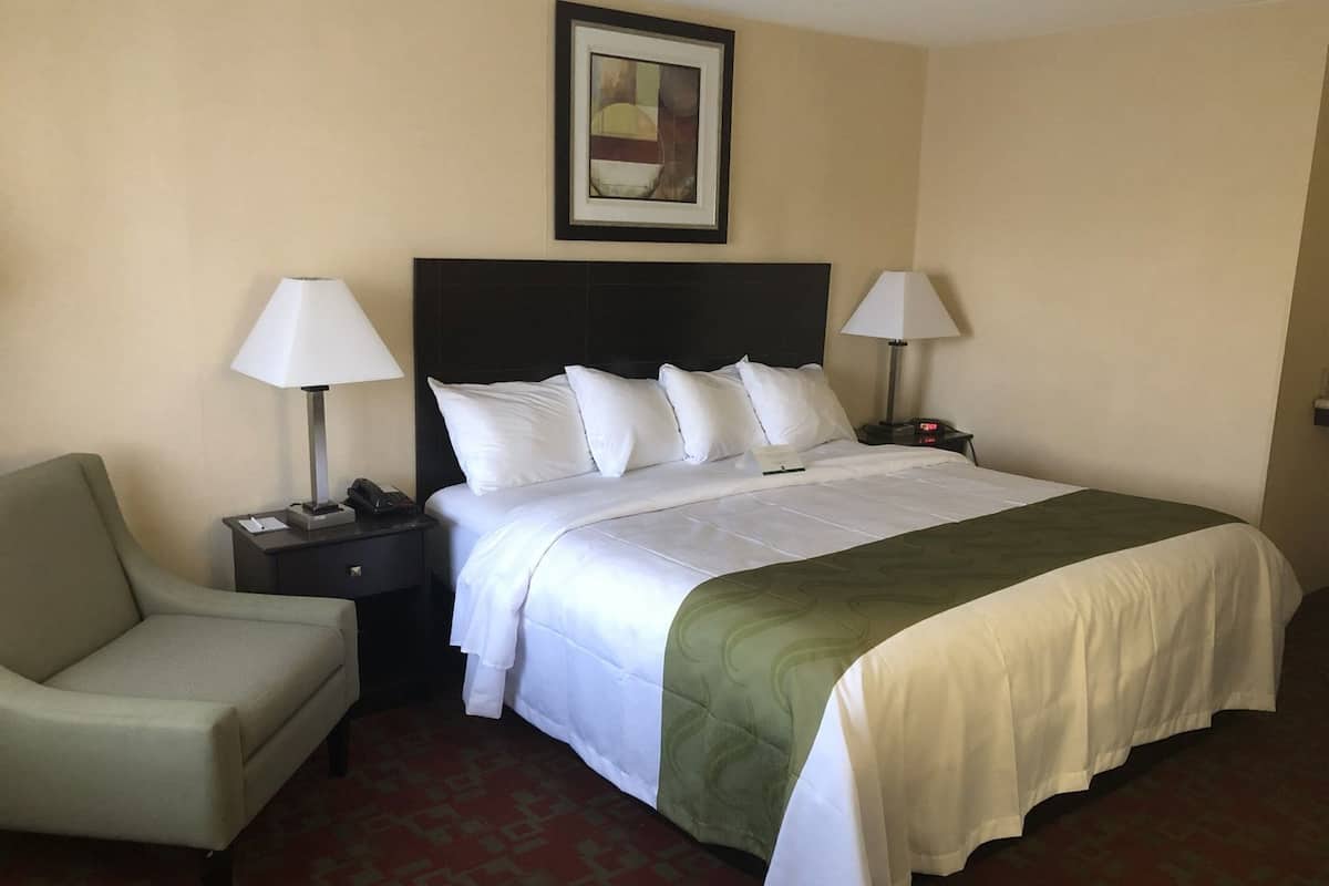 Premium bedding, pillowtop beds, desk, laptop workspace