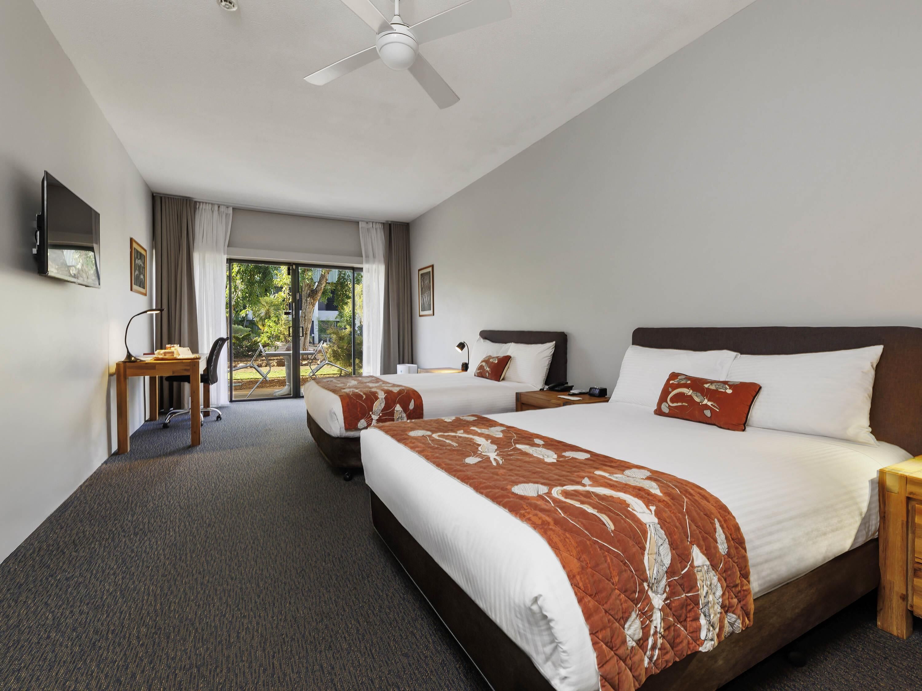 Double Room, 2 Double Beds (Courtyard) | In-room safe, desk, soundproofing, iron/ironing board