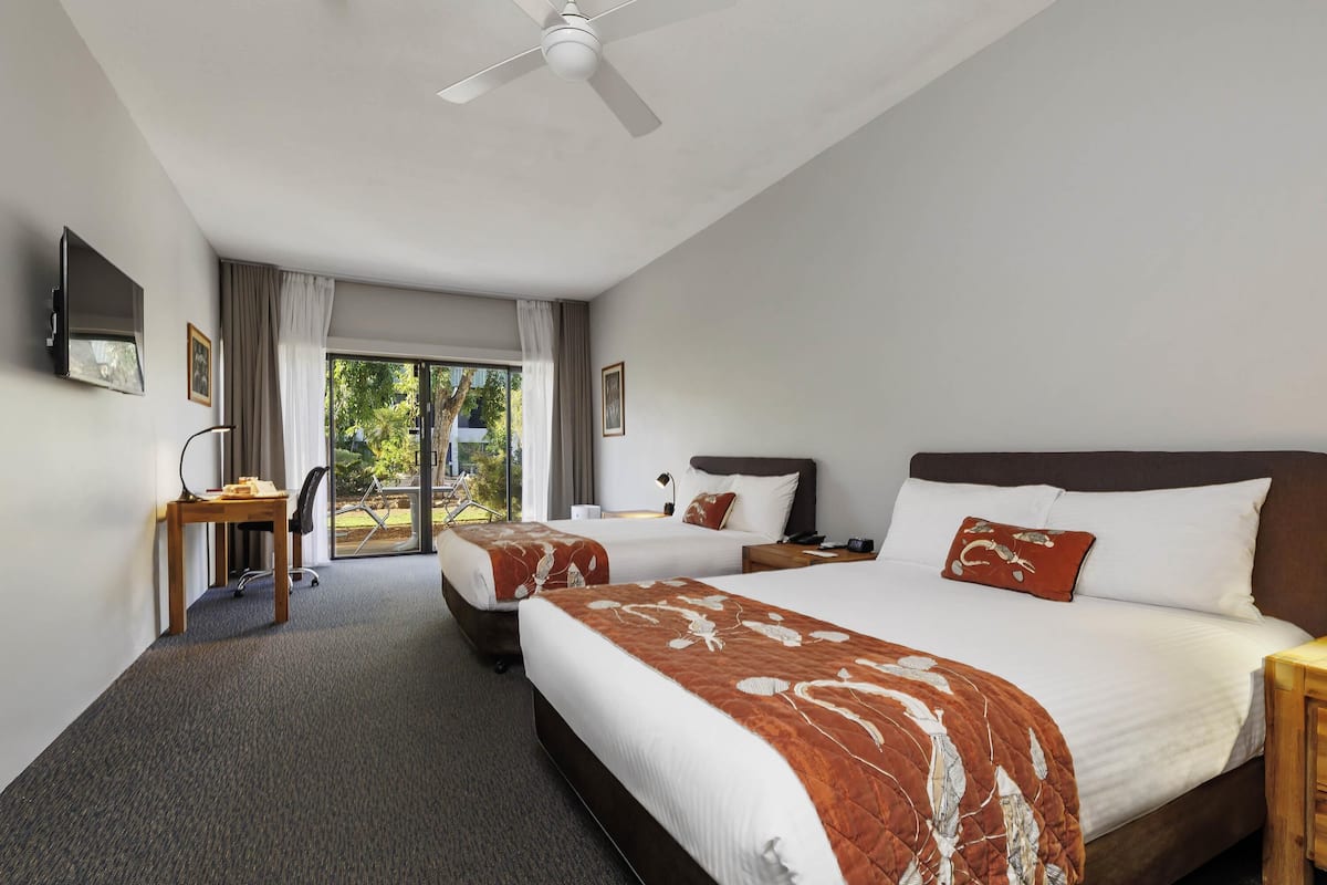 Double Room, 2 Double Beds (Courtyard) | In-room safe, desk, soundproofing, iron/ironing board