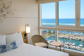 Hotel room view looking out at Prince Waikiki