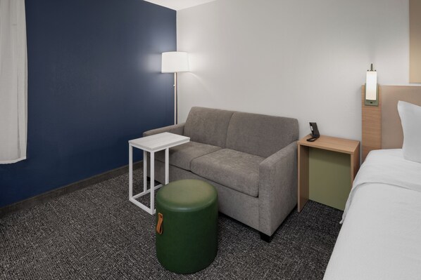 Room, 1 King Bed with Sofa bed | Desk, blackout drapes, iron/ironing board, free cribs/infant beds