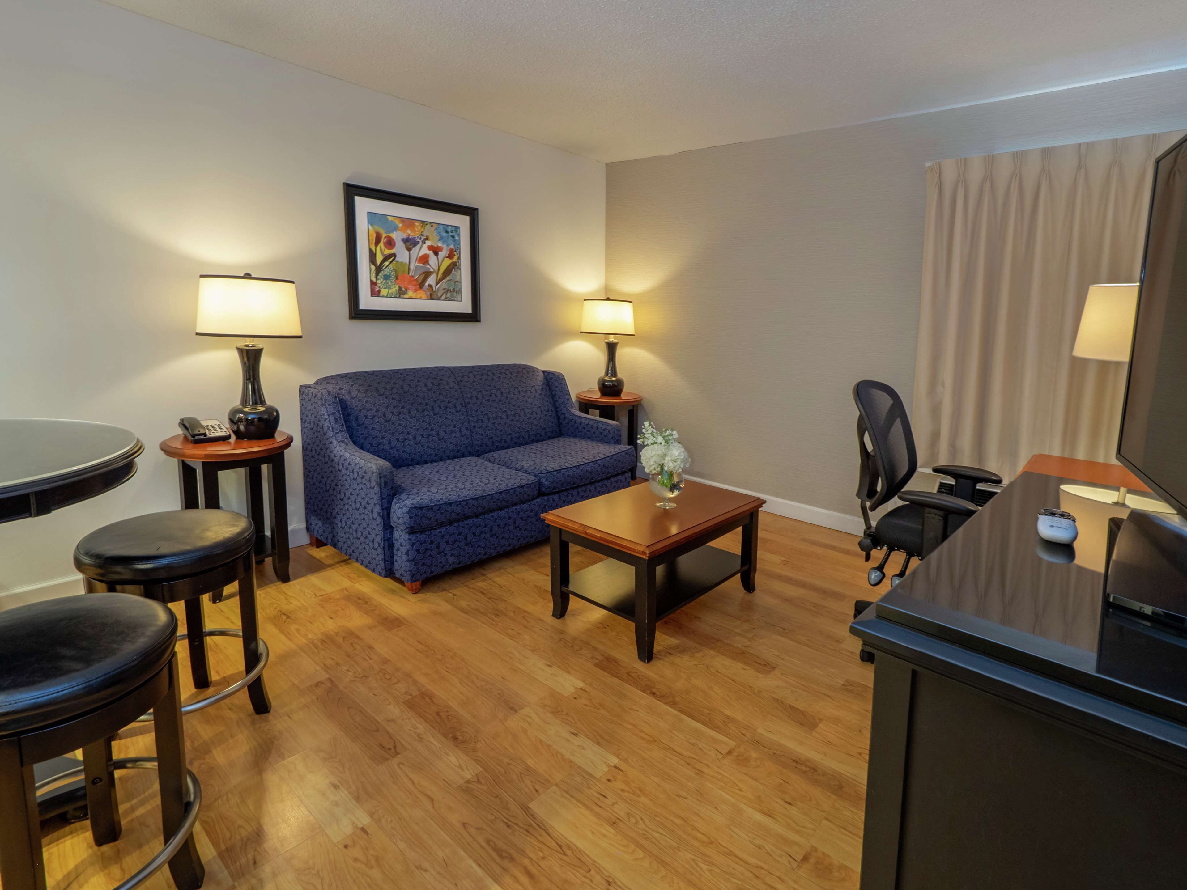 suite, 1 king bed, kitchenette | living area | 32-inch flat-screen tv with cable channels, tv, pay films