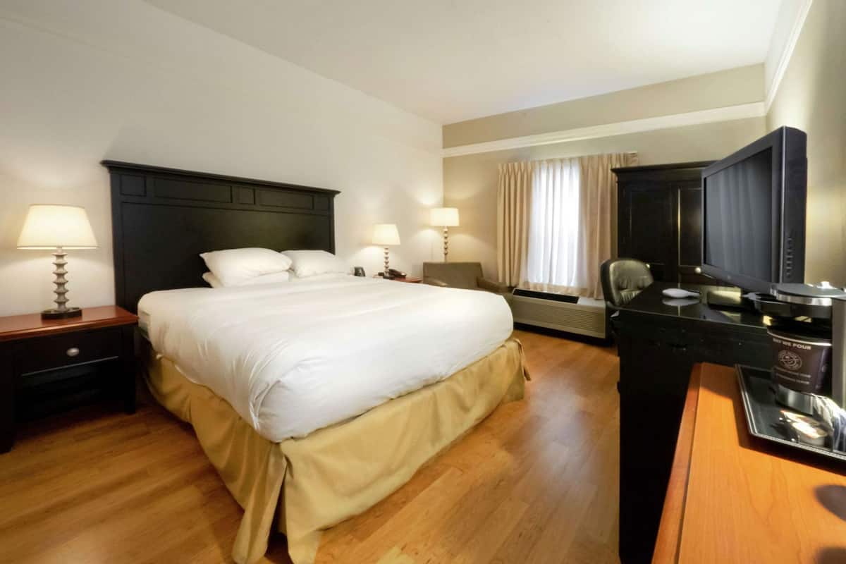 Premium bedding, desk, blackout drapes, iron/ironing board