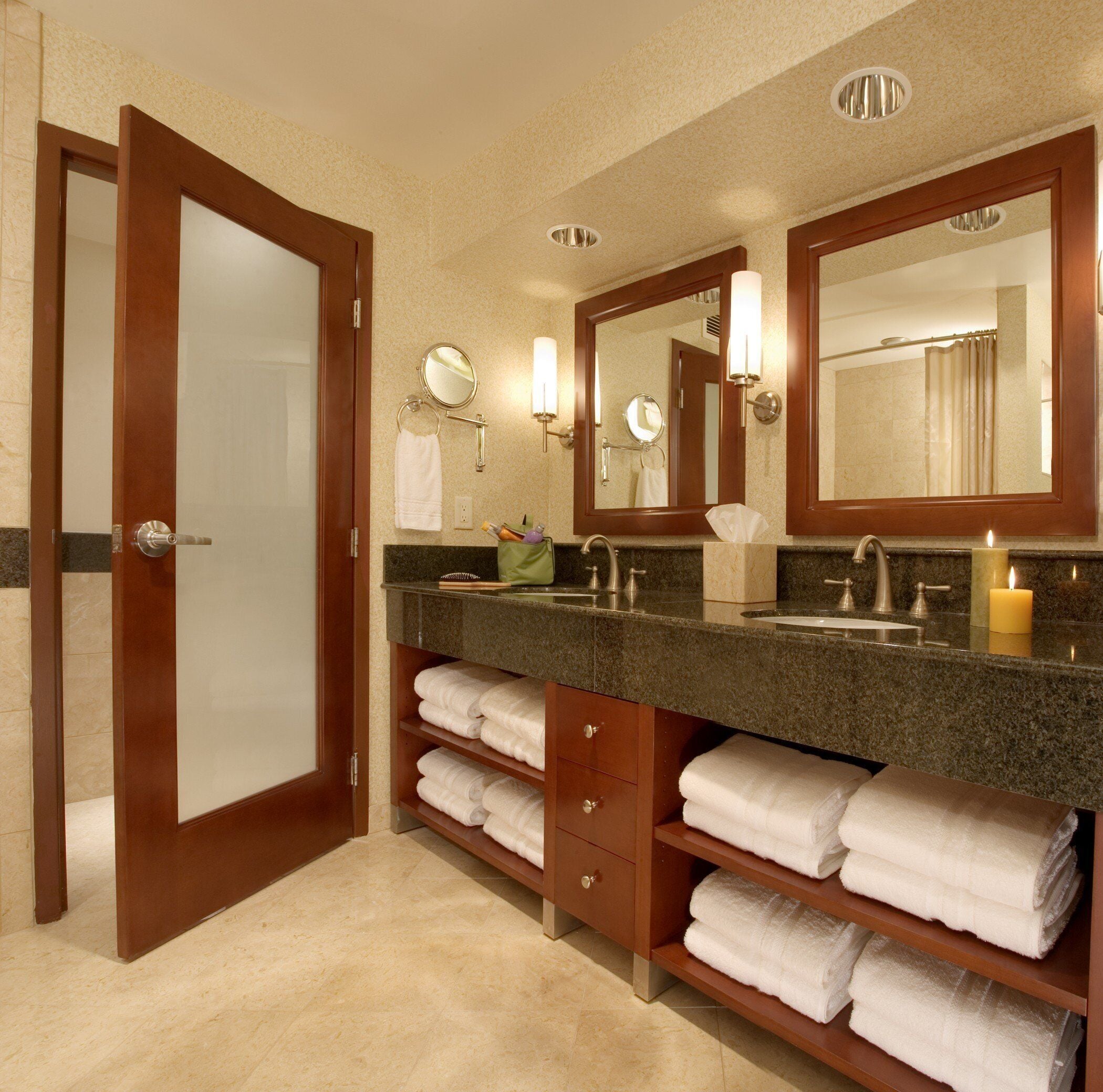 combined shower/bathtub, eco-friendly toiletries, hair dryer, bathrobes