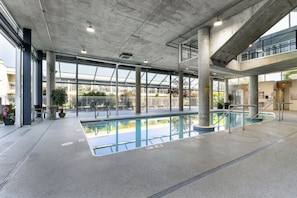 Indoor pool, open 8:00 AM to 10:00 PM, sun loungers