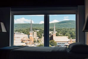Hypo-allergenic bedding, laptop workspace, blackout drapes