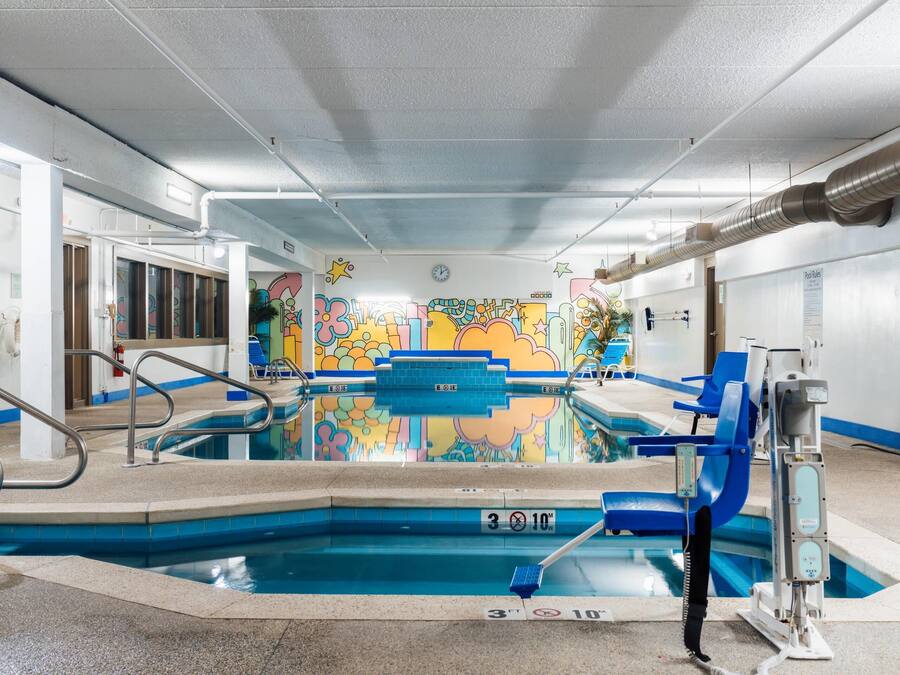 Indoor pool, open 6:00 AM to 10 PM, sun loungers