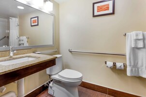 Bañera con ducha, secador de pelo, toallas