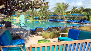 2 outdoor pools, open 7:00 AM to 9:30 PM, free cabanas, pool umbrellas