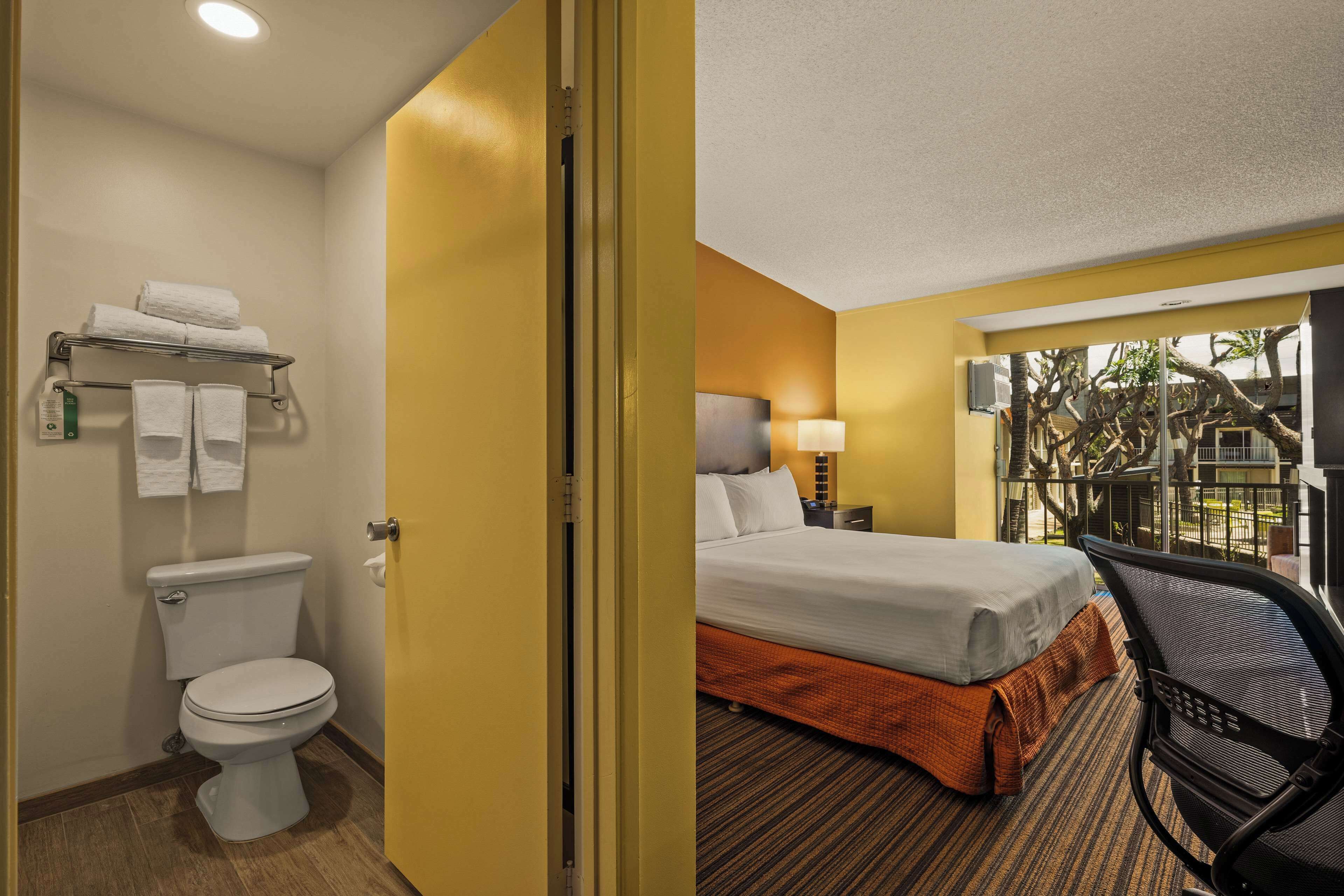 Standard Room, 1 King Bed, Refrigerator & Microwave, Courtyard View | Desk, laptop workspace, blackout drapes, iron/ironing board