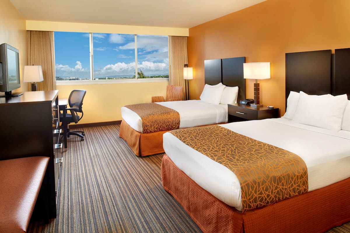 Standard Room, 2 Double Beds, Accessible, Non Smoking | Desk, laptop workspace, blackout curtains, iron/ironing board