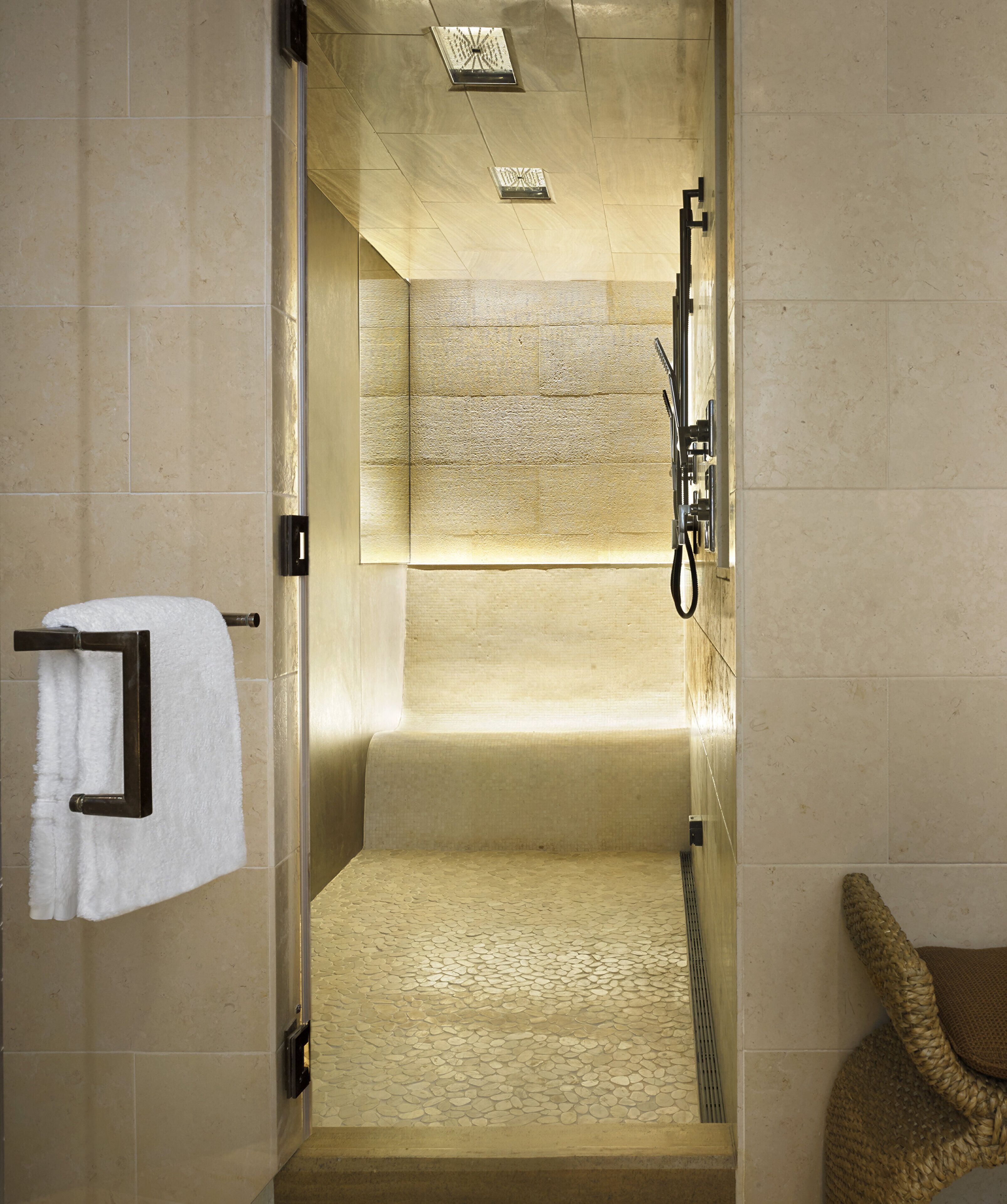 separate bathtub and shower, designer toiletries, hair dryer, bathrobes