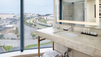 Eco-friendly toiletries, hair dryer, towels, soap