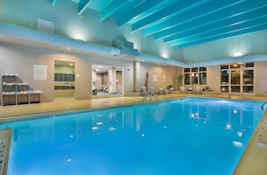 Indoor pool, open 5 AM to midnight, pool loungers
